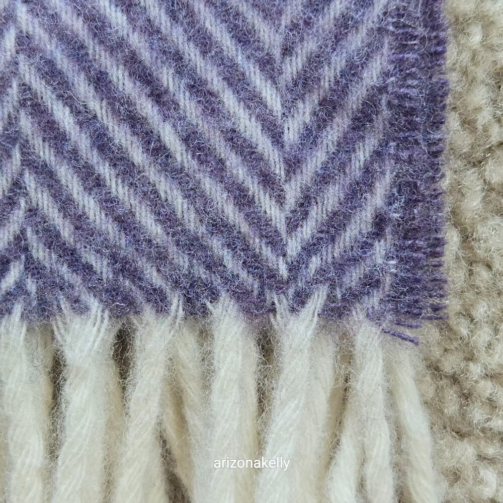 NWT Moon Merino Wool Herringbone Throw Blanket Purple Clover - Picture 6 of 15
